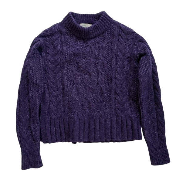 Everlane Cloud Cable Knit Merino Pima Alpaca Wool Crew Neck Sweater Purple Ink - Picture 4 of 9